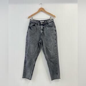 Zara Black Acid Wash Frayed High Rise Jeans 8